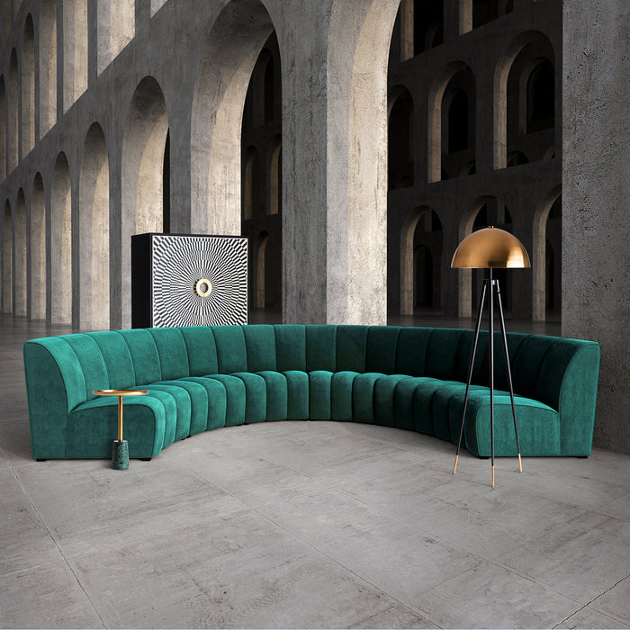 Indulge in the luxurious comfort of the Suhl Modular Sofa, a masterpiece of Contemporary design. Its striking green color instantly adds warmth and vibrancy to any space. Meticulously crafted, this sofa features a plush velvet upholstery that invites you to sink in and relax