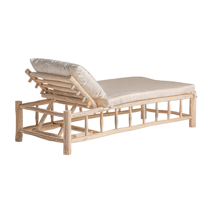  DECK CHAIR ATIBO, a luxurious addition to your outdoor space. Crafted from rich teak wood and styled with an ethnic touch, this natural-colored deck chair is both elegant and functional. 