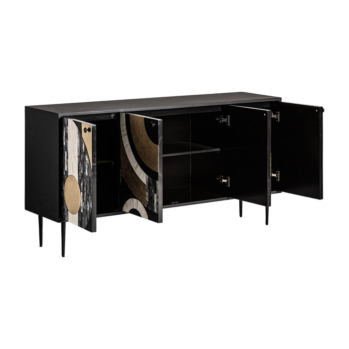 Introduce a touch of elegance and luxury into your home with our SIDEBOARD DARU. This contemporary piece combines MDF, wood, bone, brass, and iron to create a stunning buffet / sideboard in black, white, and gold