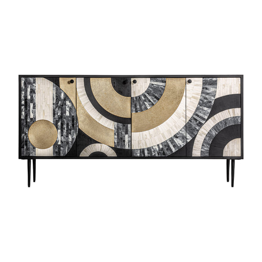 Introduce a touch of elegance and luxury into your home with our SIDEBOARD DARU. This contemporary piece combines MDF, wood, bone, brass, and iron to create a stunning buffet / sideboard in black, white, and gold