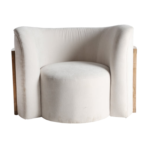 NYUL Armchair is distinguished by its cream colour that evokes purity and calm. Its round and bold shapes, a primary characteristic of the bold style, are complemented by traditional woodworking techniques, offering an enveloping seating and an aesthetic dialogue between craftsmanship and modernity