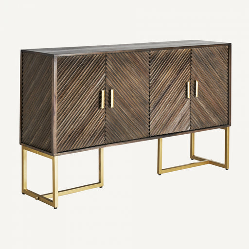 Elevate your interior with the exquisite Kraj Sideboard, a captivating piece inspired by the Art Deco era. Crafted with precision, this sideboard showcases a stunning combination of brown and gold colors, adding a touch of glamour to your space