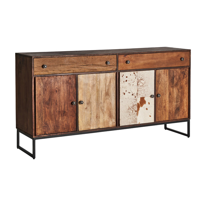 Texas sideboard, in a deep brown hue, embodies the clean and understated elegance of Nordic design. Meticulously carved from mango wood, its organic textures are contrasted by the raw strength of wrought iron detailing