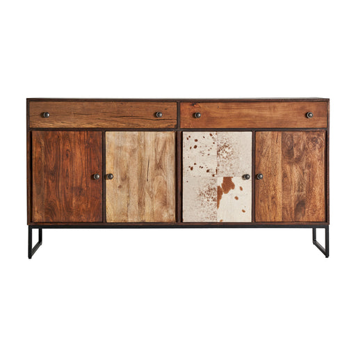Texas sideboard, in a deep brown hue, embodies the clean and understated elegance of Nordic design. Meticulously carved from mango wood, its organic textures are contrasted by the raw strength of wrought iron detailing