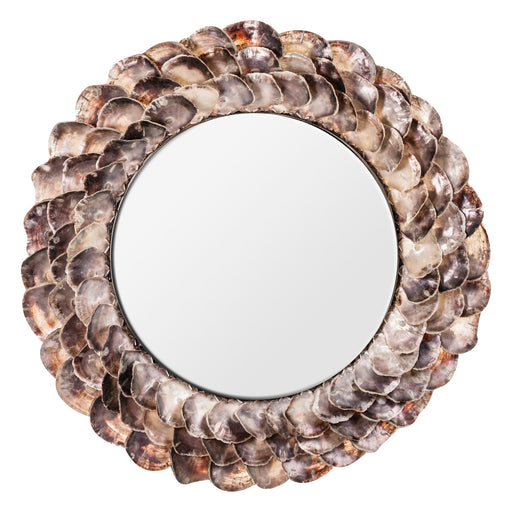 Add a touch of scandinavian charm to your home with the Inga Mirror in a soothing ivory color. Designed in a nordic style, this mirror is crafted with a combination of sturdy steel, delicate shell accents, and a reflective mirror surface
