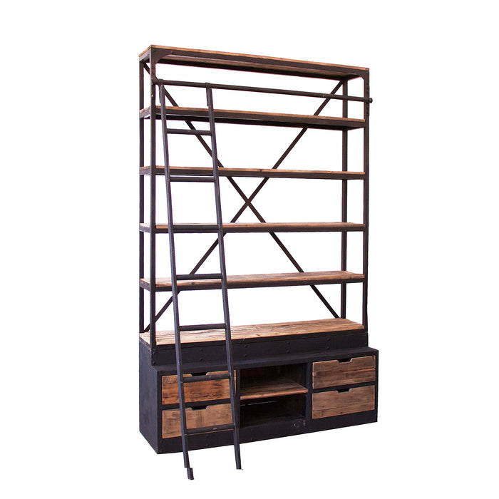 Introducing the Ivalo Bookcase, a striking blend of industrial design and eco-conscious craftsmanship. With its contrasting black and natural color scheme, it adds a bold statement to any space