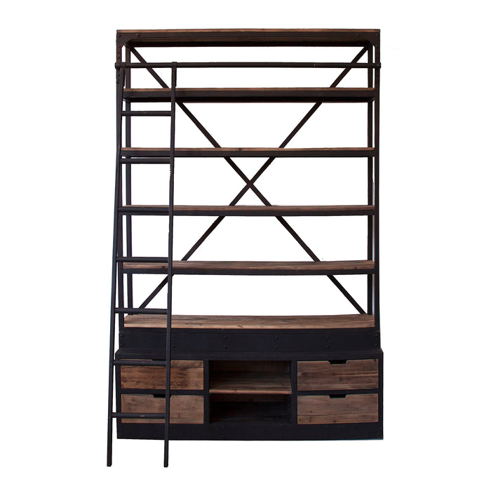 Introducing the Ivalo Bookcase, a striking blend of industrial design and eco-conscious craftsmanship. With its contrasting black and natural color scheme, it adds a bold statement to any space