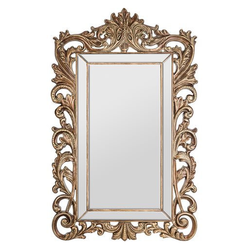 Elevate your space with the Mauth Mirror, a stunning addition to your rustic-inspired decor. The old gold color exudes warmth and charm, while the meticulously crafted resin frame and mirror create a captivating focal point