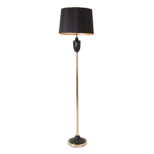 This floor lamp exudes an aura of solid elegance with its classic style, boasting a luxurious black & gold color scheme that complements its expertly crafted iron, glass, and polyester construction