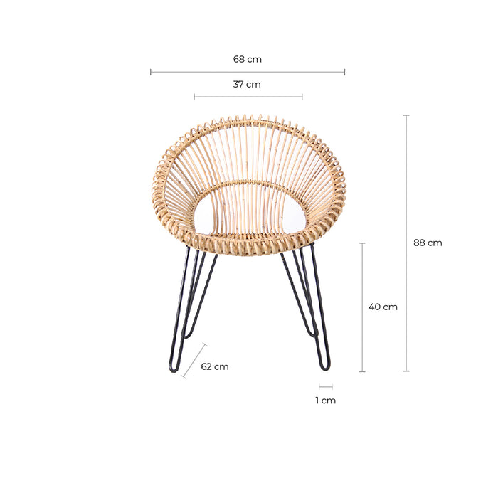 Alfta rattan, round shaped armchair natural color measures