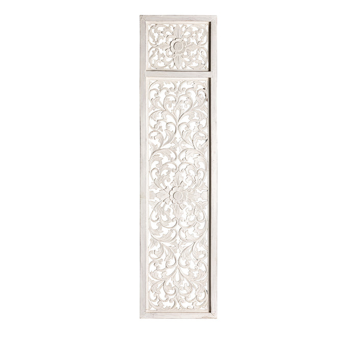 The PRIESKA Door boasts an elegant Oriental Style and is finished with a beautiful White Washed color on high-quality MDF. Its intricate detailing and unique design make it a statement piece that adds character and sophistication to any interior space