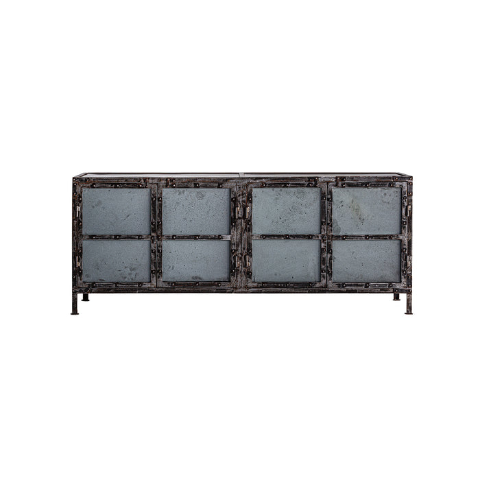 Sideboard Diou, a bold statement piece that effortlessly blends industrial aesthetics with functional design. Its striking black color adds a contemporary touch to any room, while the industrial style creates a visually appealing focal point. 