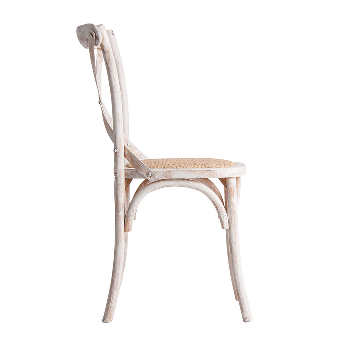 Chair Landas, in a delicate off white shade, embodies the timeless elegance of classic design. Skillfully crafted from the robust birch wood, its natural grain and patterns shine through, celebrating its wooden essence