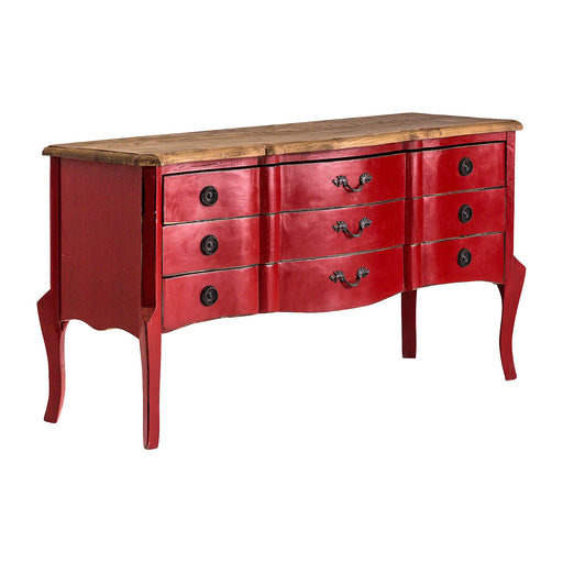 Add a touch of vintage charm to your living space with the Lyd Red Distressed Sideboard. This Provenzal-style sideboard is crafted from high-quality elm wood, showcasing its natural beauty and durability