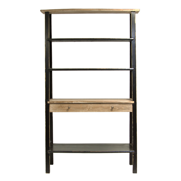 The Bookcase ZENICA adds a Colonial style to your home with its warm natural touch and black finish. Constructed with the strength and stability of elm wood, this bookcase is a smart way to keep your favorite books and items organized