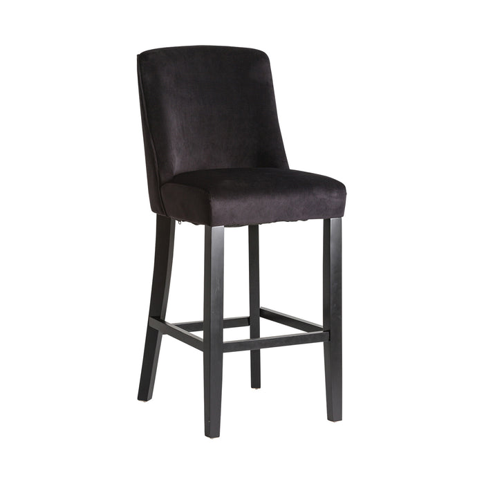 Echoing modern sophistication, the Aspach Stool presents itself in a sleek black finish, embodying the essence of contemporary design. Crafted from resilient rubber wood, its form is accented with plush velvet and supported by a stable MDF base