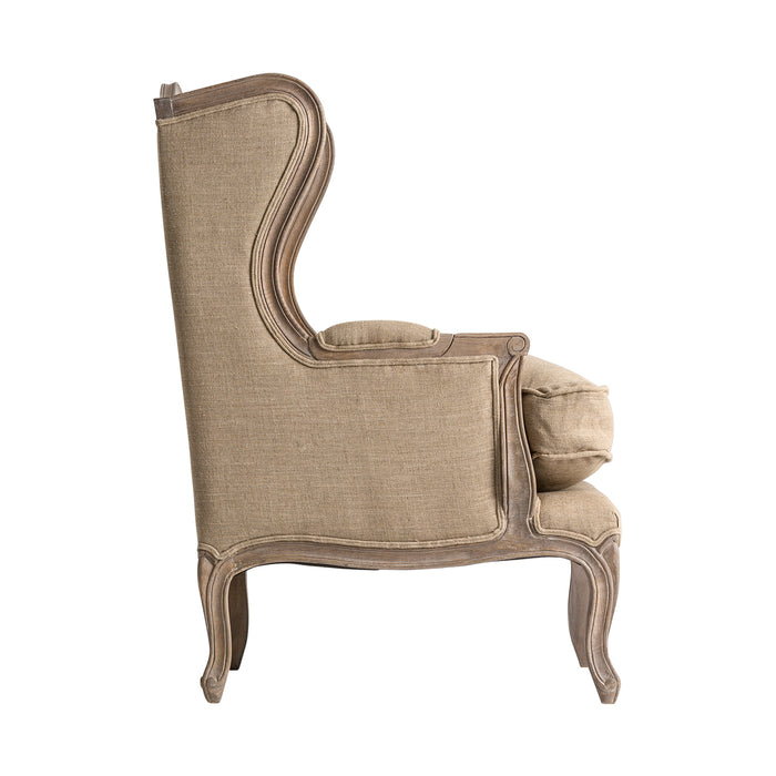 The Jouy armchair, in a subtle cream hue, embodies the refined elegance of classic design. Skillfully crafted from mango wood and adorned with a blend of cotton and linen, this removable piece is as functional as it is stylish