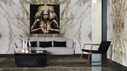 Discover the elegance of Canvas Viveka. Hand painted with dark shades to enhance any space. 