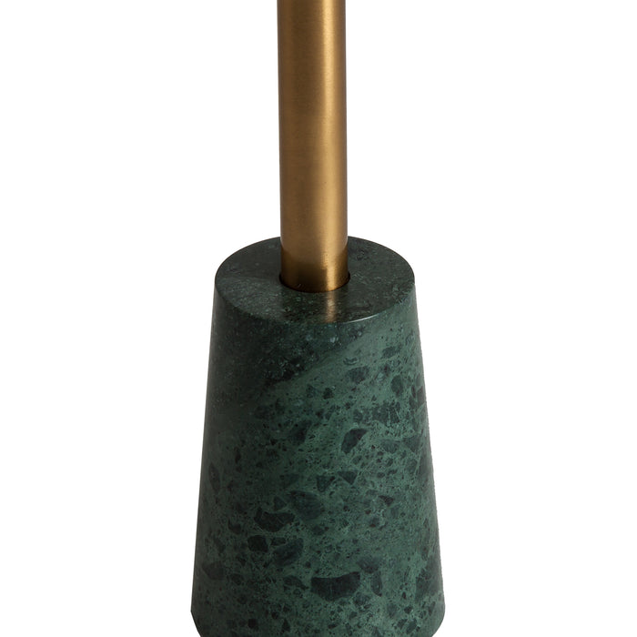 Introducing the captivating Side Table Thyrnau, a stunning addition to your space. Its Art Deco-inspired design combines a striking green and gold color palette, exuding sophistication and charm. Crafted with precision from iron and marble, this side table boasts both durability and elegance