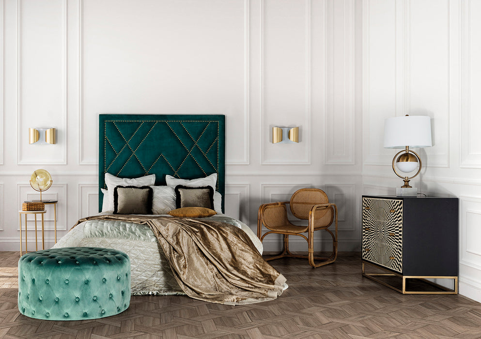 Bedroom design in luxurious Art Deco style, Chest of Drawers from Collection Gatsby, made of a combination of iron, bone, and MDF, is sure to be an eye-catcher with its stunning Black & White & Gold colors