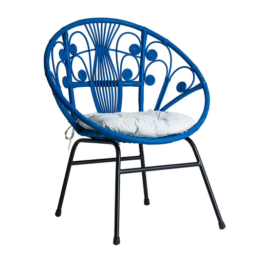 The Armchair BALOS is a sleek and stylish piece of furniture that blends contemporary design with traditional materials. Its beautiful blue color adds a pop of color to any living space while the combination of rattan and cotton provides comfort and durability