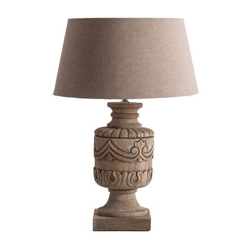 TABLE LAMP DICENTRA - a stunning addition to your home decor. Crafted with luxurious mango wood and cotton, this Provenzal style lamp exudes elegance and sophistication. The natural and white color combination adds a touch of modernity to its timeless design