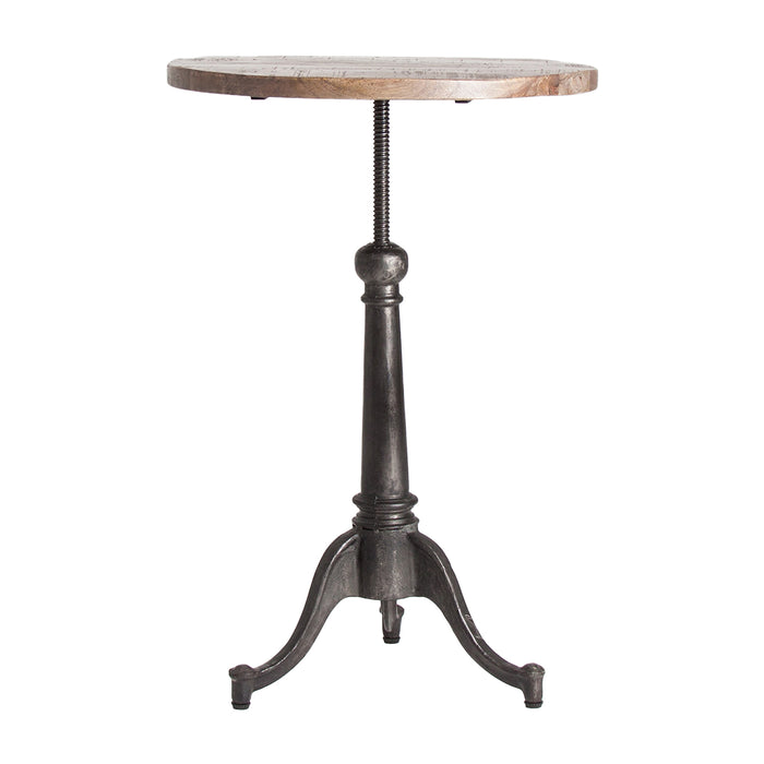 Liftable Bar Table Deming, showcasing a raw natural hue, resonates with the rugged character of industrial design. Marrying the organic warmth of mango wood with the sturdy appeal of iron, it stands as a harmonious fusion of materials