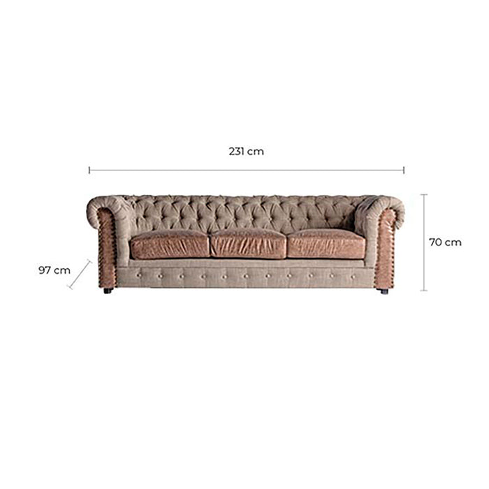 Crafted from a combination of cotton, polyester, and eucalyptus wood, the Locri Sofa showcases a charming Vintage style and features a warm Camel color