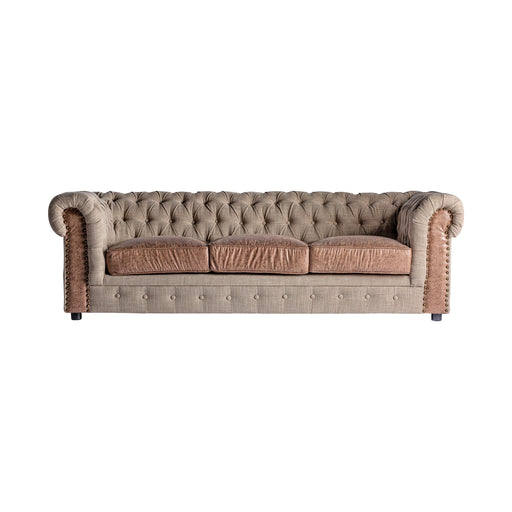 Crafted from a combination of cotton, polyester, and eucalyptus wood, the Locri Sofa showcases a charming Vintage style and features a warm Camel color
