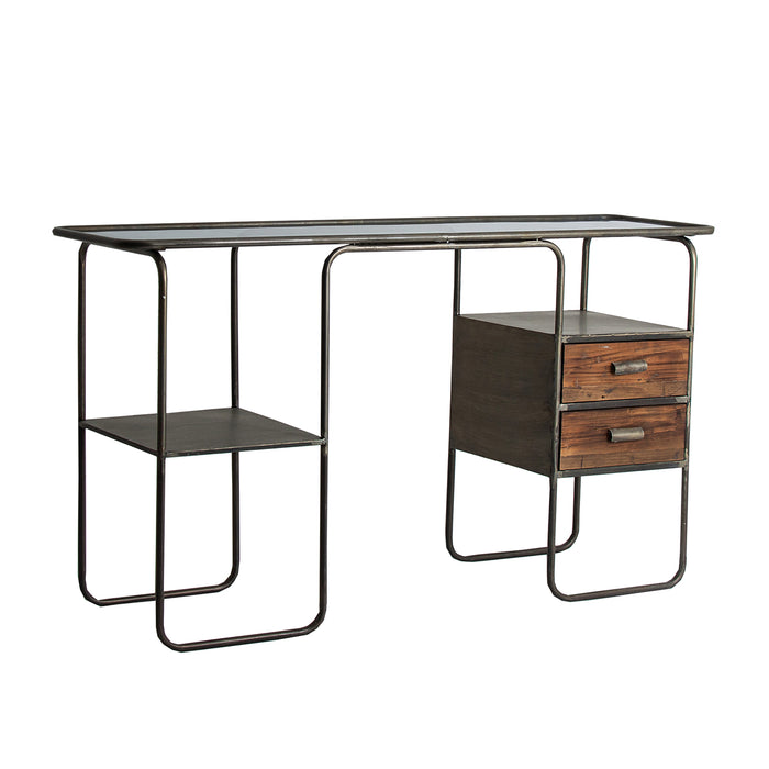 Introducing DESK BLESA, the perfect fusion of industrial style and modern design. Crafted with a combination of sturdy iron, sleek MDF, and elegant glass, this desk exudes luxury and sophistication