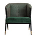 The Kelheim Armchair is a luxurious statement piece that combines pine and rubber wood with plush velvet to create a stunning piece of furniture. Its bold green color and contemporary design make it a standout addition to any living space seeking a touch of opulence