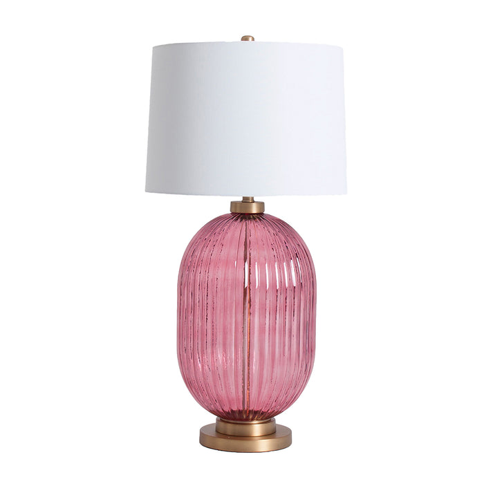 The Table Lamp Campanula is a kitsch-style lighting fixture that comes in a vibrant pink color. It is crafted with a combination of glass, iron, and linen materials