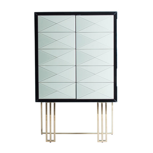 "Wardrobe Mafet," a stunning manifestation of Art Deco style in a sophisticated color palette of black, white, and gold. This exquisite wardrobe is crafted with meticulous attention to detail, featuring a harmonious combination of mirror and steel