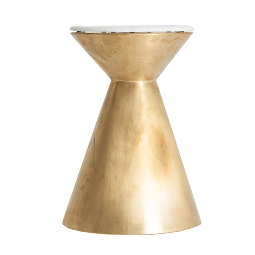 Side Table Wolen, adorned in an elegant white and gold color combination, embodies the opulence of Art Deco style. Expertly crafted from iron and graced with a marble top, it marries strength with luxury
