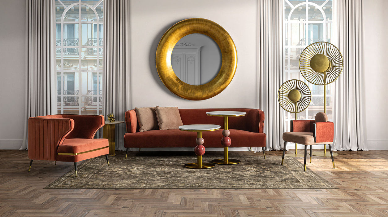 Introducing the standing lamp Zug - a captivating Art Deco style floor lamp made from durable iron and featuring a mesmerizing Gold color that adds a touch of sophistication to any space