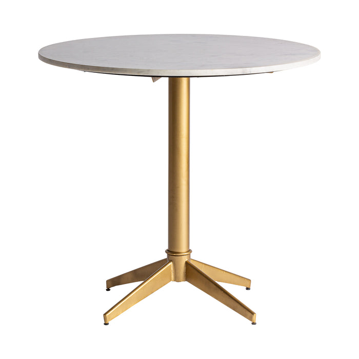 This exquisite bar table Sayda features a striking Art Deco design, with its white and gold color scheme exuding elegance and sophistication. Crafted with a combination of iron and marble, this table showcases a perfect blend of sturdy construction and luxurious aesthetics