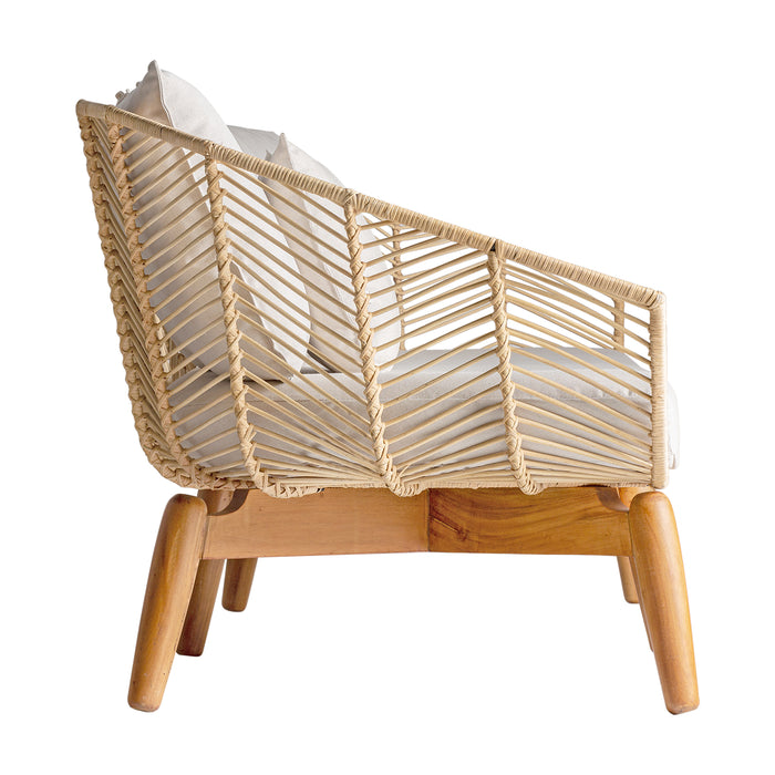 Sofa Plissé Rattan in Nordic Style is crafted from pure natural materials, including mahogany wood, rattan, and cotton make it a standout piece that brings a touch of pure nature to any room indoor and outdoor