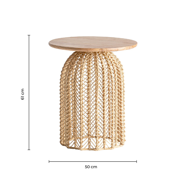The Plissé Rattan Side Table is a perfect way to bring nature closer to home. Its Nordic style and natural color scheme are complemented by the use of mahogany wood, iron, and rattan materials, which beautifully blend the natural and industrial elements