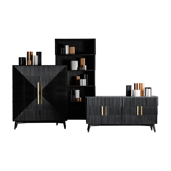 Introduce a touch of sophistication and elegance to your space with the Plissé Wood Sideboard. Crafted from premium mango wood, this sideboard showcases a sleek Art Deco design with a rich black color that exudes timeless appeal
