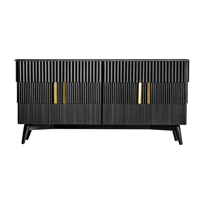 Introduce a touch of sophistication and elegance to your space with the Plissé Wood Sideboard. Crafted from premium mango wood, this sideboard showcases a sleek Art Deco design with a rich black color that exudes timeless appeal