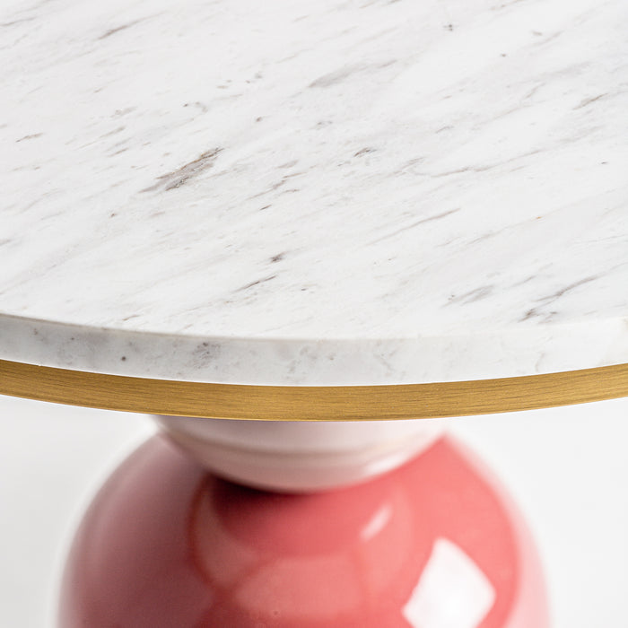 Bar Table Round Wislica, a stunning piece that exudes Art Deco elegance. Its sleek design features a white and gold color scheme, perfect for adding a touch of glamour to any space. Crafted from high-quality marble, steel, and rubber wood