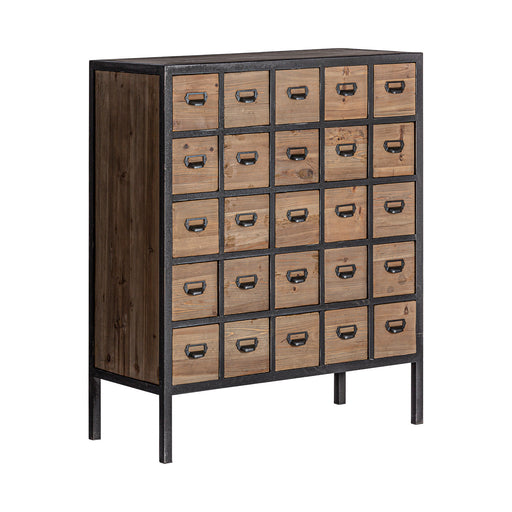 Introducing the Drossia Chest Of Drawers, a remarkable piece in the striking combination of Black and Natural colors, showcasing an industrial-style charm. Meticulously crafted from high-quality elm wood and iron, this chest of drawers embodies durability and rustic elegance
