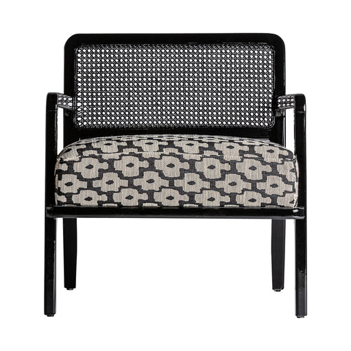 Elegant and modern armchair Mertert features a contemporary style with a sleek white and black color scheme, constructed with high-quality polyester and durable rubber wood. 
