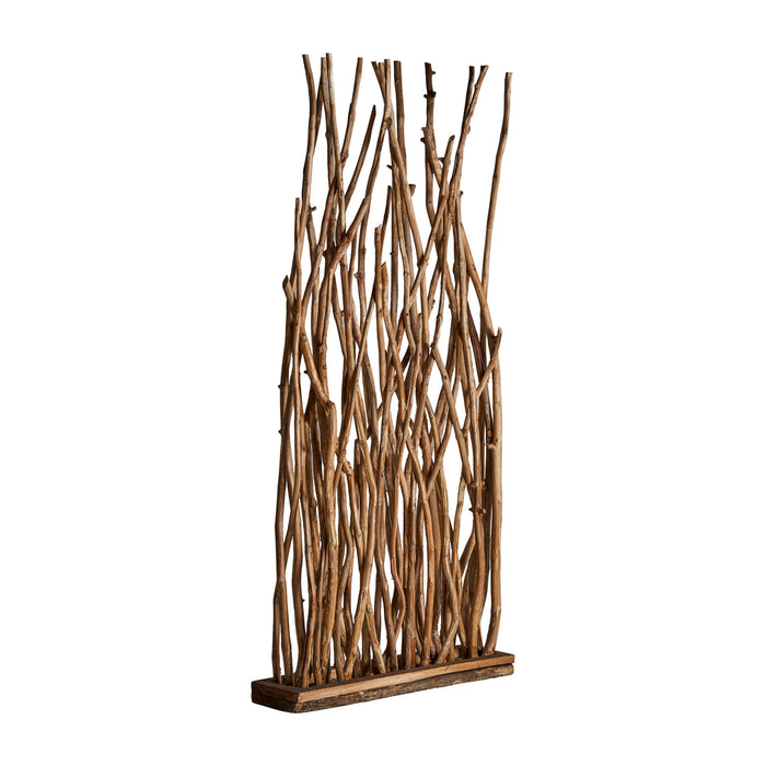KALADY Room Divider is an ethnic-style piece with a natural color and unique teak wood and natural fiber construction, adding cultural richness and depth to any space