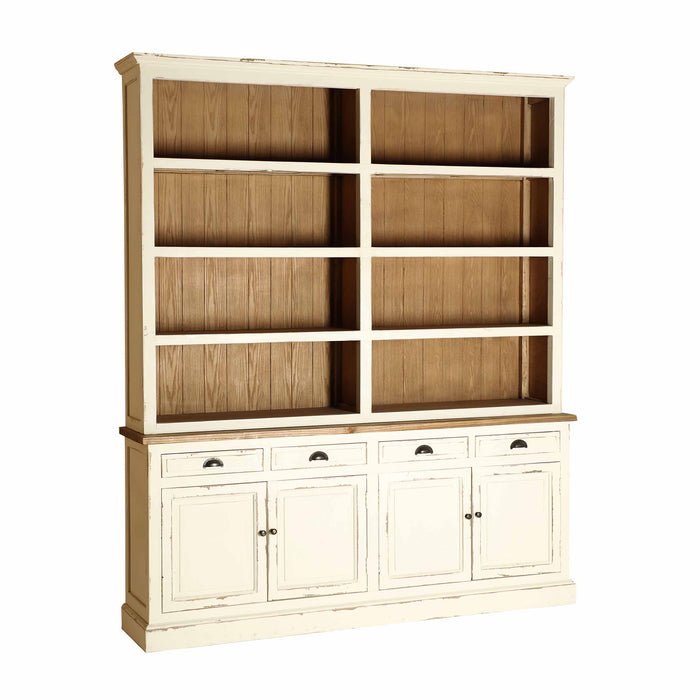 The PIVKA bookcase is a charming addition to any Provencal-style interior. Its off-white color and delicate carved details exude a sense of vintage elegance, while the elm wood construction gives it a warm and natural feel