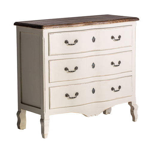 With its elegant Provenzal style, the Chest of Drawers PIVKA will bring a touch of sophistication to any room. The off-white distressed color complements the natural beauty of the elm wood, creating a timeless piece that will stand the test of time