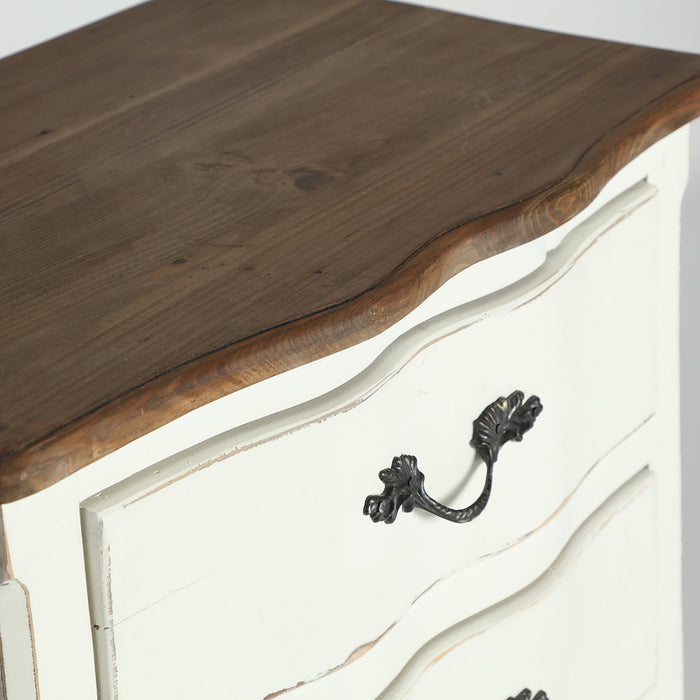 With its elegant Provenzal style, the Bedside Table PIVKA will bring a touch of sophistication to any room. The off-white distressed color complements the natural beauty of the elm wood, creating a timeless piece that will stand the test of time