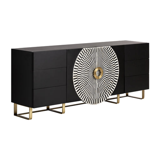 Introduce a touch of Art Deco elegance to your living space with the Gatsby Sideboard. This stunning piece features a captivating color palette of black, white and gold, creating a visually striking contrast