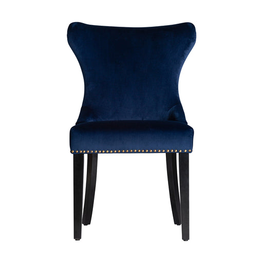 The Isella chair, in a deep navy blue shade, radiates the timeless grace of classic design. Crafted from durable pine wood and draped in luxurious velvet, it offers an elegant fusion of texture and style