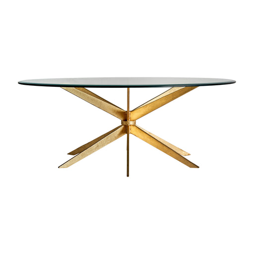 Embrace the elegance of Art Deco style with the Gold-colored Lauw Coffee Table, designed to be a centerpiece of your living room. Constructed from a blend of sturdy iron and glass, this coffee table is a perfect combination of durability and sophistication